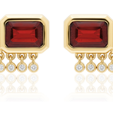 "Galata" Large Stud Earring - Red Garnet and Champagne Diamonds