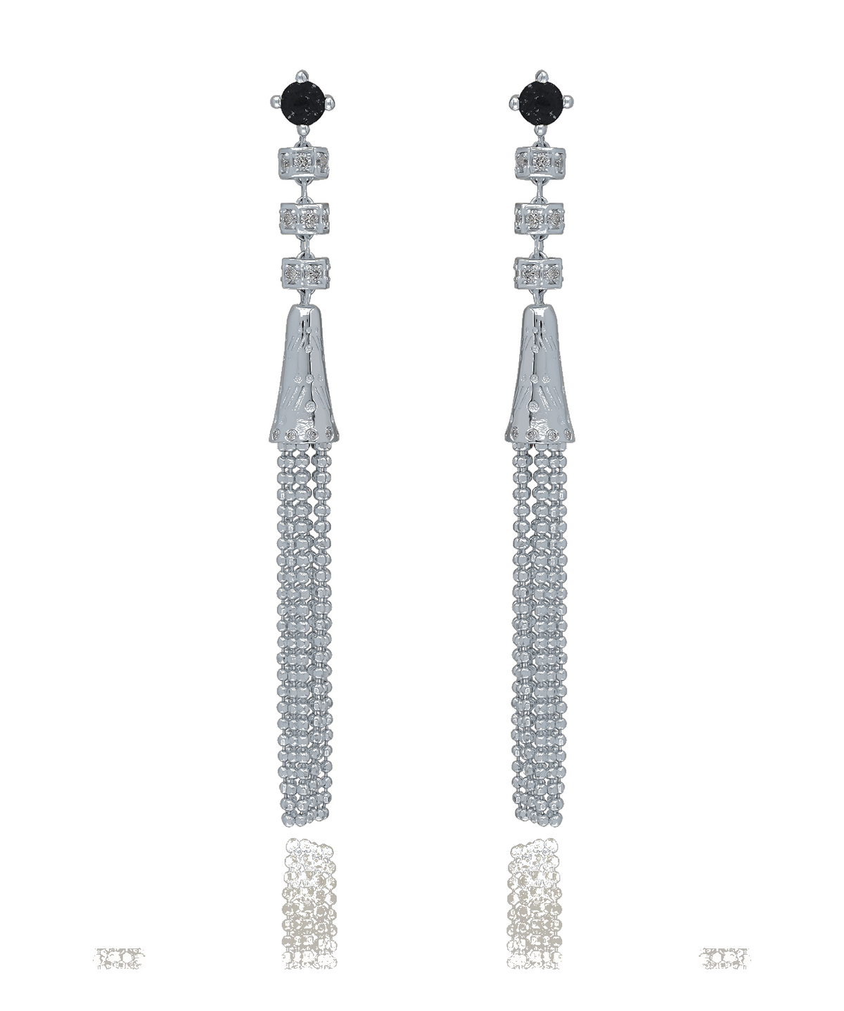 "Aguaviva" White Gold Tassel Earring - White and Black Diamonds