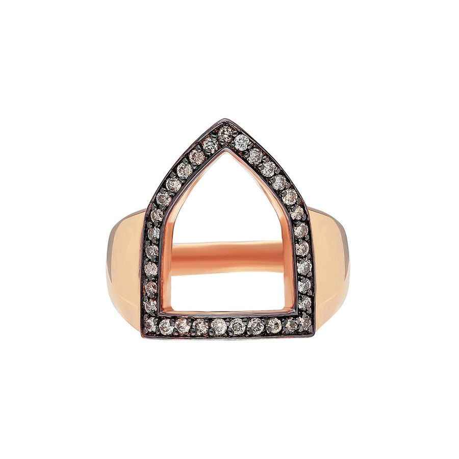“Open Shield” Ring in Rose Gold and Cognac Diamonds