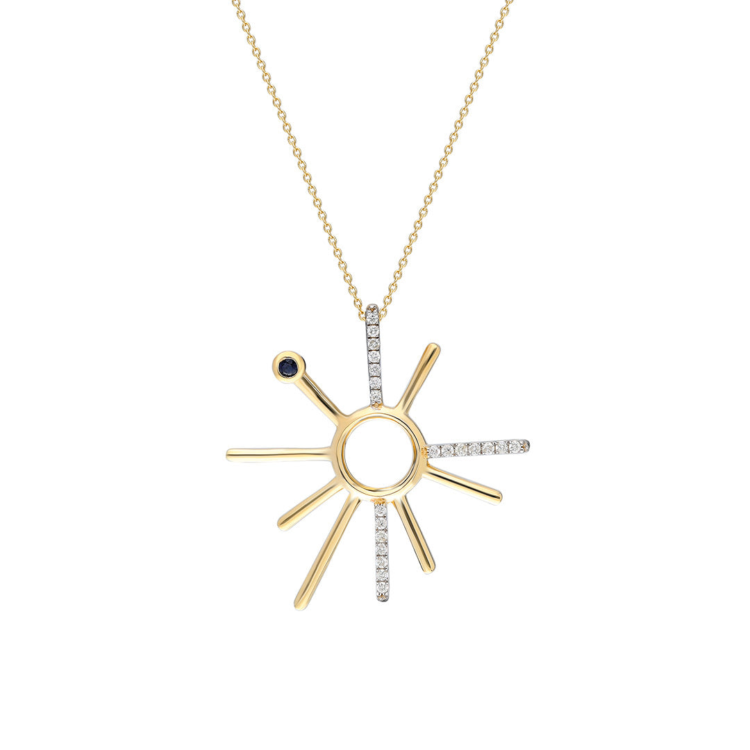 ¡Buenos Días! Yellow Gold and White Diamond Necklace - Sapphire Bezel
