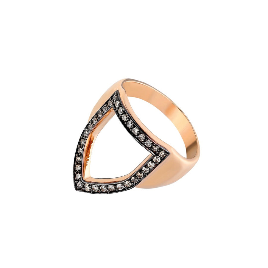 “Open Shield” Ring in Rose Gold and Cognac Diamonds