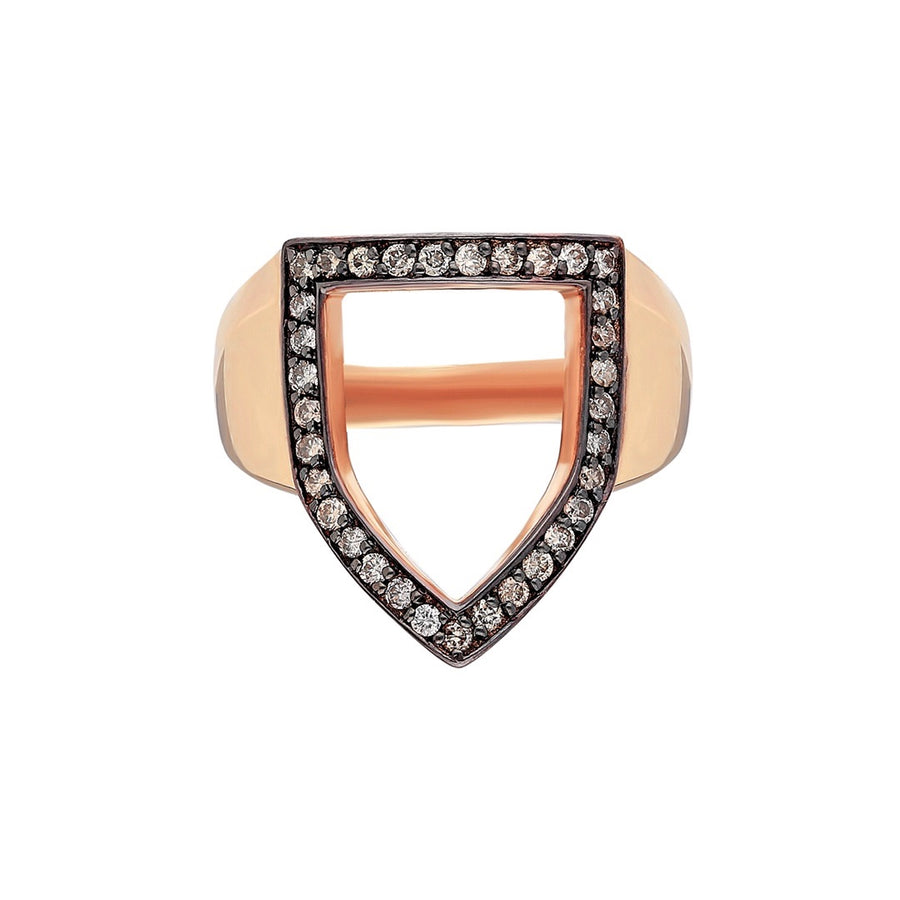 “Open Shield” Ring in Rose Gold and Cognac Diamonds