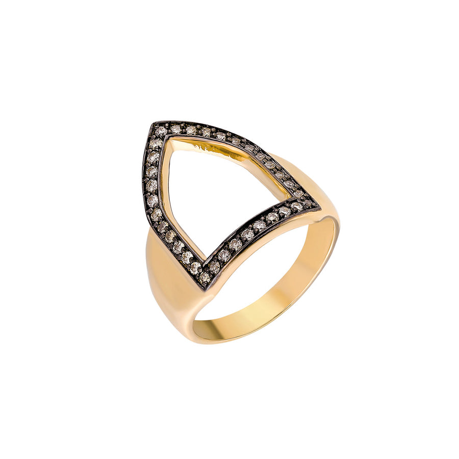“Open Shield” Ring in Yellow Gold and Cognac Diamonds