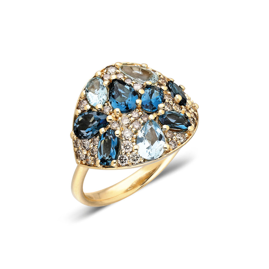 "Coa" Champagne Diamonds, Aquamarine and Blue Topaz Ring