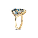 "Coa" Champagne Diamonds, Aquamarine and Blue Topaz Ring