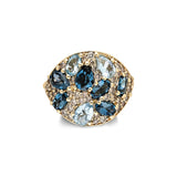 "Coa" Champagne Diamonds, Aquamarine and Blue Topaz Ring