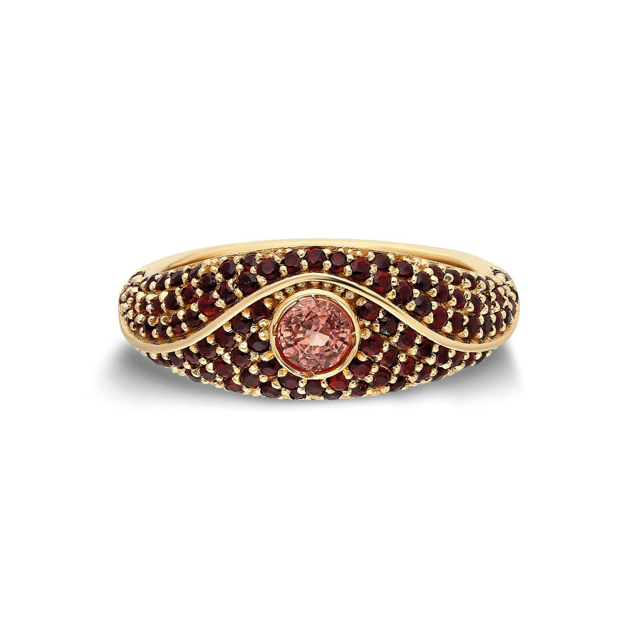 “Acu” Pavé Pinky Ring - Garnets and Padparadscha Sapphire