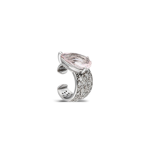 “Alma” Pavé Diamond and Pear-shaped Morganite Ear Cuff (no piercing)