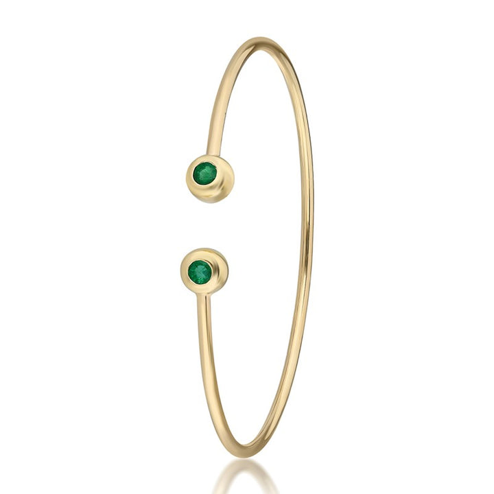 Bezel Wire Cuff Bracelet - 18K Yellow Gold and Emeralds