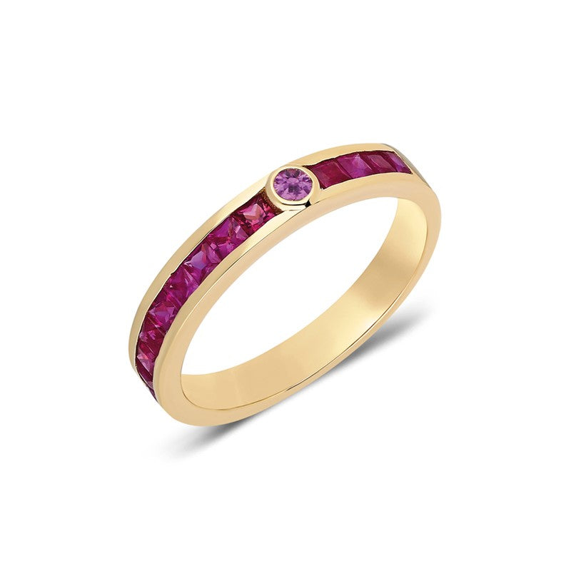 ¡Buenos Días! Mega Ray Stacker Ring - Rubies and Amethyst