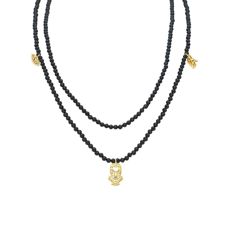 “Encantada” Beaded Charm Necklace - Black Onyx