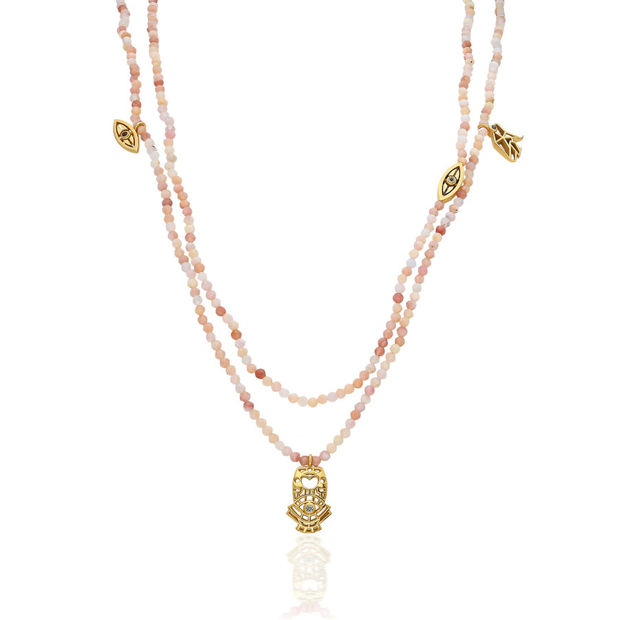 “Encantada” Beaded Charm Necklace - Pink Opal