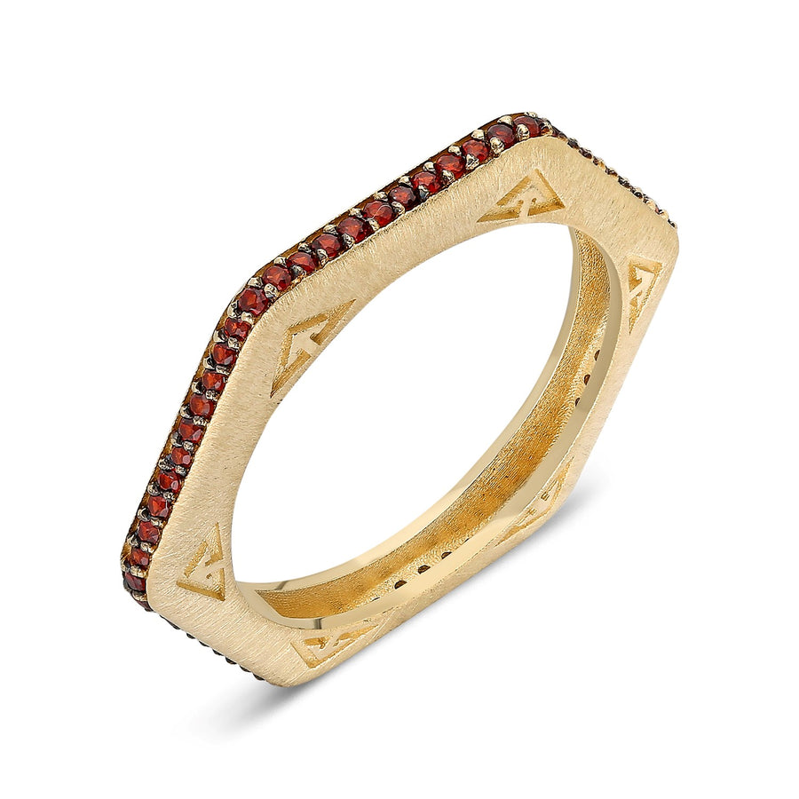 “Baira” Hexagonal Ring - Red Garnets