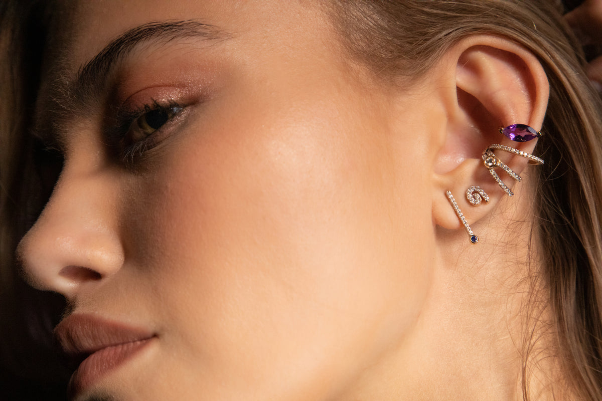 “Sera” Floating Marquise Ear Cuff - Amethyst (no piercing)