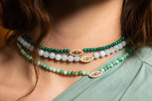 Pavé "Macu” Beaded Necklace - Malachite