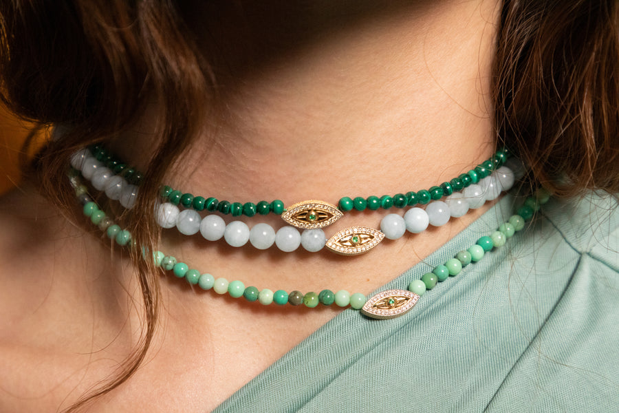 Pavé "Macu” Beaded Necklace - Apple Stone