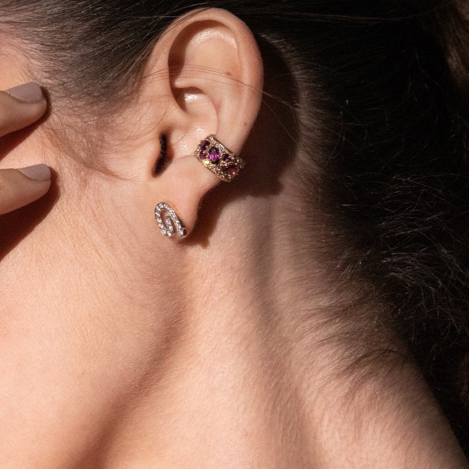 “Coa” Ear Cuff - Champagne Diamonds and Rhodolites (no piercing)