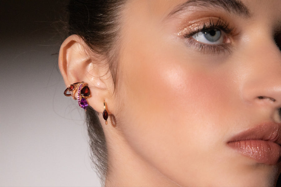 “Tú y Yo” Ear Cuff - Garnet and Amethyst (no piercing)
