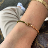 Mini “Keko” Gold Coquí Macramé Bracelet - Emerald on White and Tan