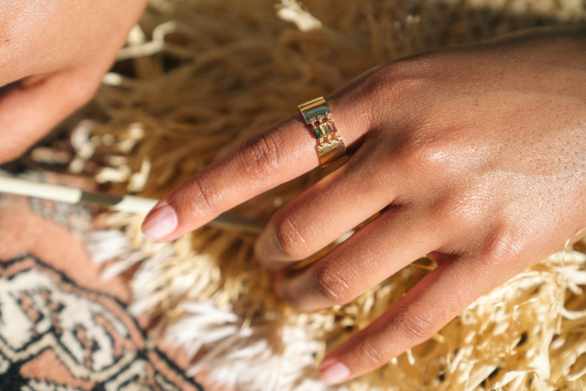 “Miri” Triple Tourmaline Baguette Cigar Band