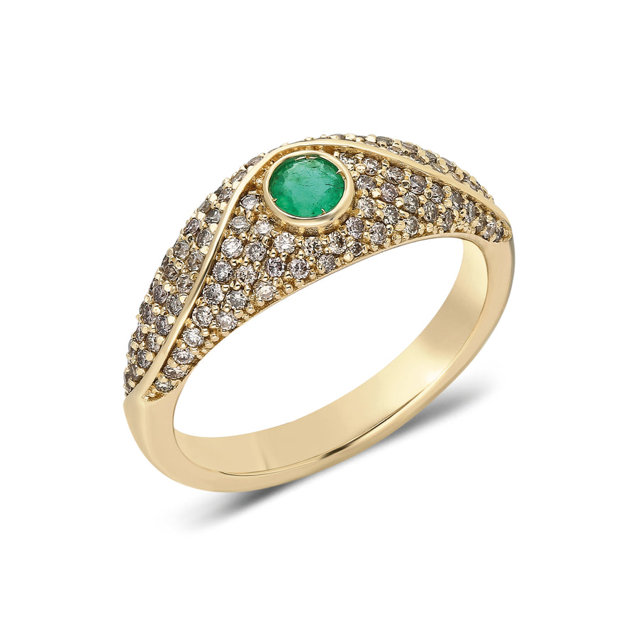 “Acu” Pavé Ring - Champagne Diamonds and Emerald