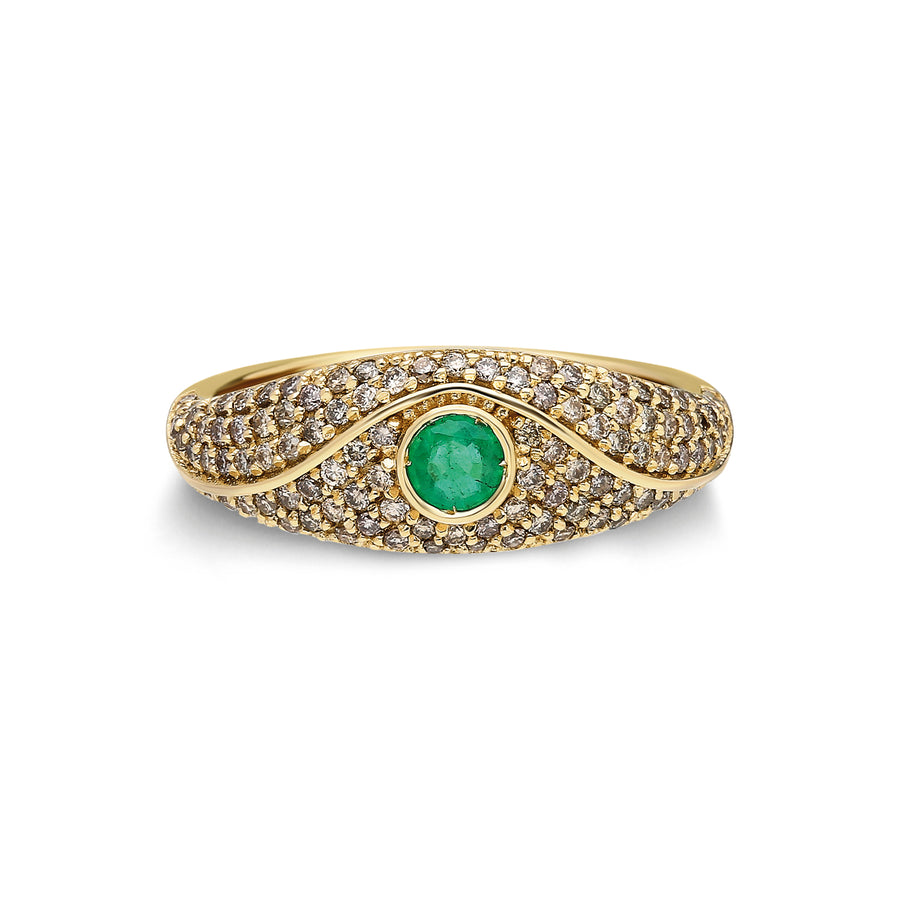 “Acu” Pavé Ring - Champagne Diamonds and Emerald