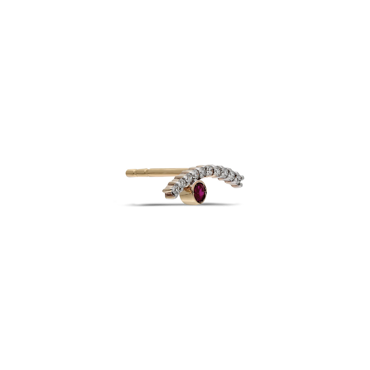 “Acu” Wink Single Stud - White Diamonds and Ruby
