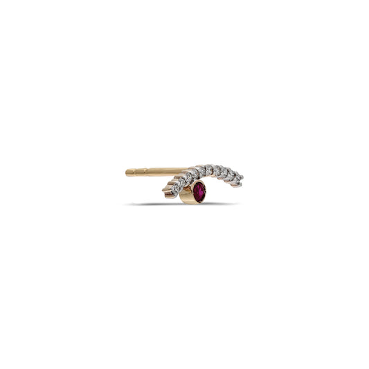 “Acu” Wink Single Stud - White Diamonds and Ruby