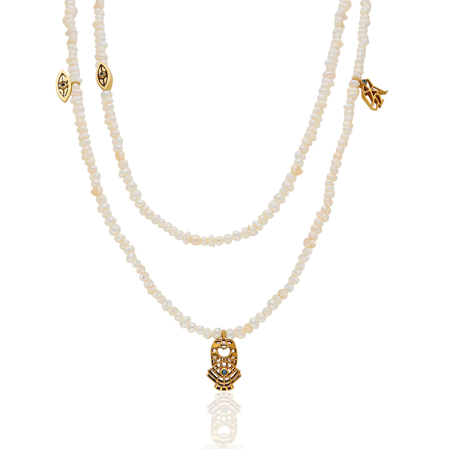 “Encantada” Beaded Charm Necklace - Pearl