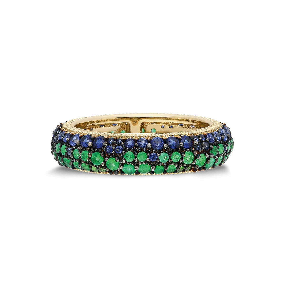 “Terrenas” Pavé Bomba Ring - Emeralds, Tsavorites and Sapphires