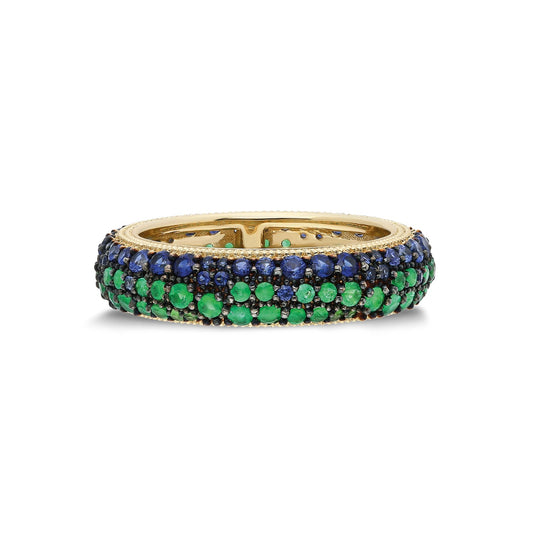“Terrenas” Pavé Bomba Ring - Emeralds, Tsavorites and Sapphires