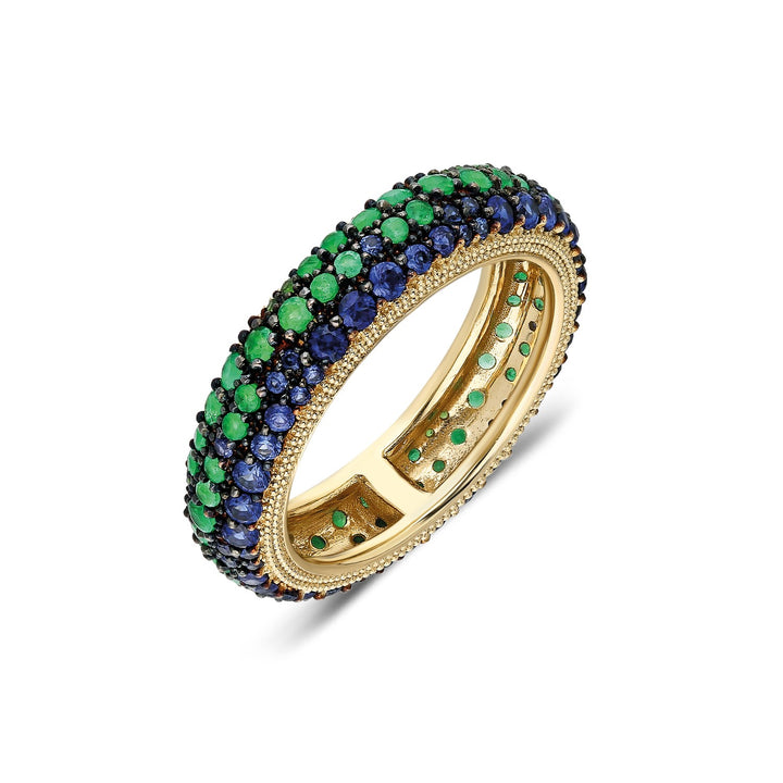 “Terrenas” Pavé Bombe Ring - Emeralds, Tsavorites and Sapphires