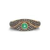 “Acu” Pavé Ring - Champagne Diamonds and Emerald (Rhodium)