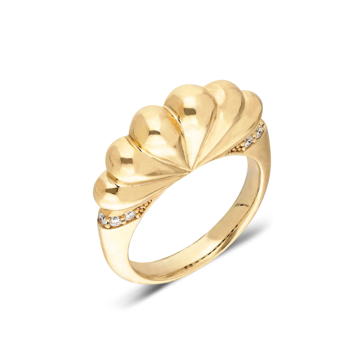 "Bahía" Shell Ring - Yellow Gold with White Diamonds