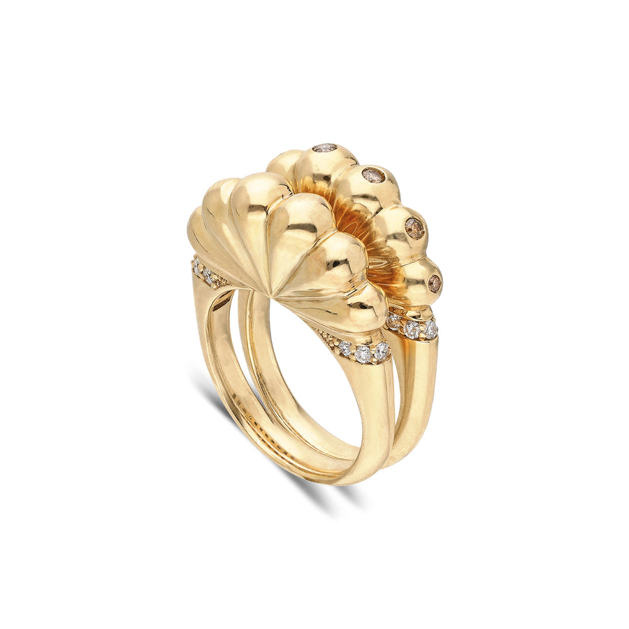 "Bahía" Shell Ring - Yellow Gold with White Diamonds
