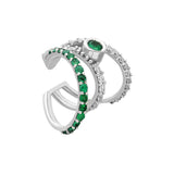 ¡Buenos Días! White Gold XL Triple Ray Diamond and Emerald Ear Cuff (no piercing)