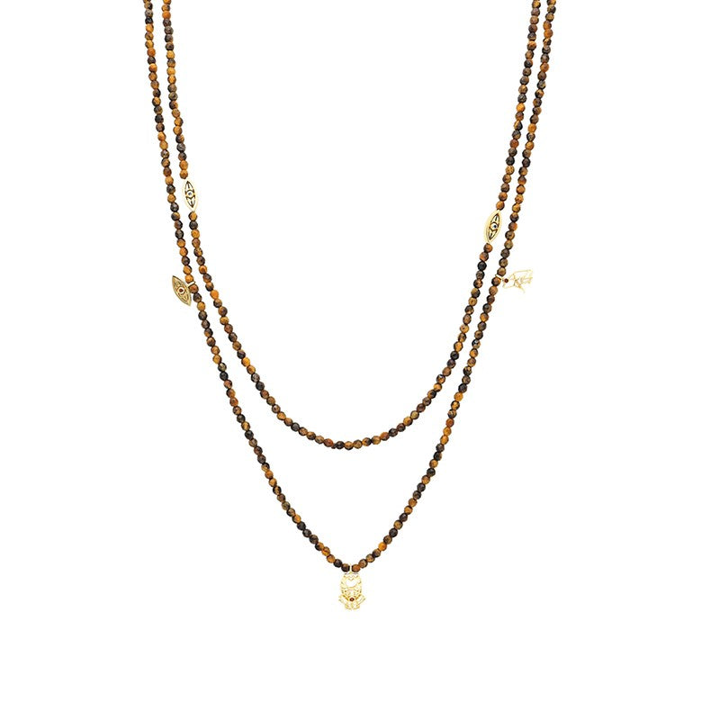 “Encantada” Beaded Charm Necklace - Tiger’s Eye