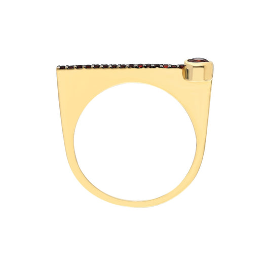 ¡Buenos Días! “Horizon” Ray Ring in Yellow Gold with Red Garnets (Large Bezel)