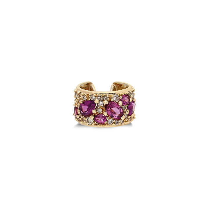 “Coa” Ear Cuff - Champagne Diamonds and Rhodolites (no piercing)