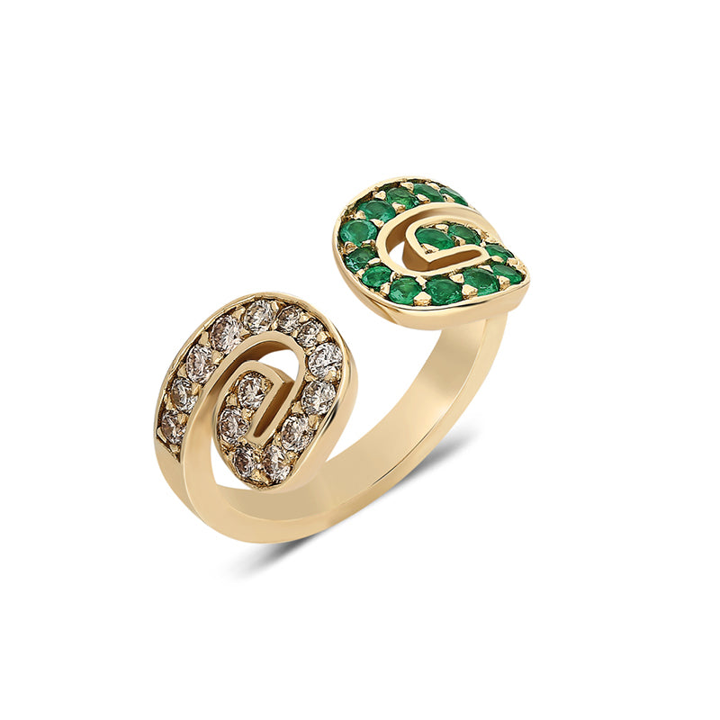 “Txirimiri” Emerald and Champagne Diamond Bling Ring - Selva