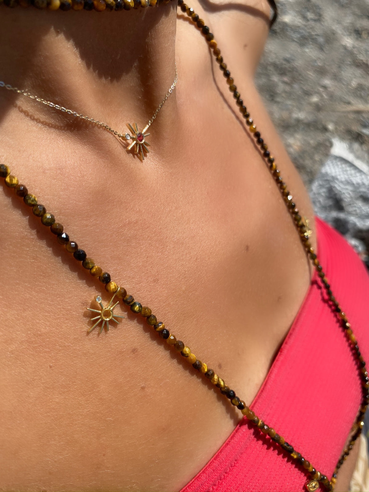 “Encantada” Beaded Charm Necklace - Tiger’s Eye