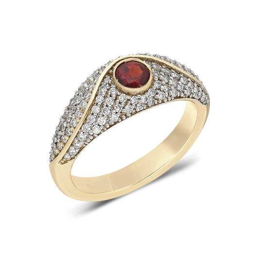 “Acu” Pavé Pinky Ring - White Diamonds and Garnet