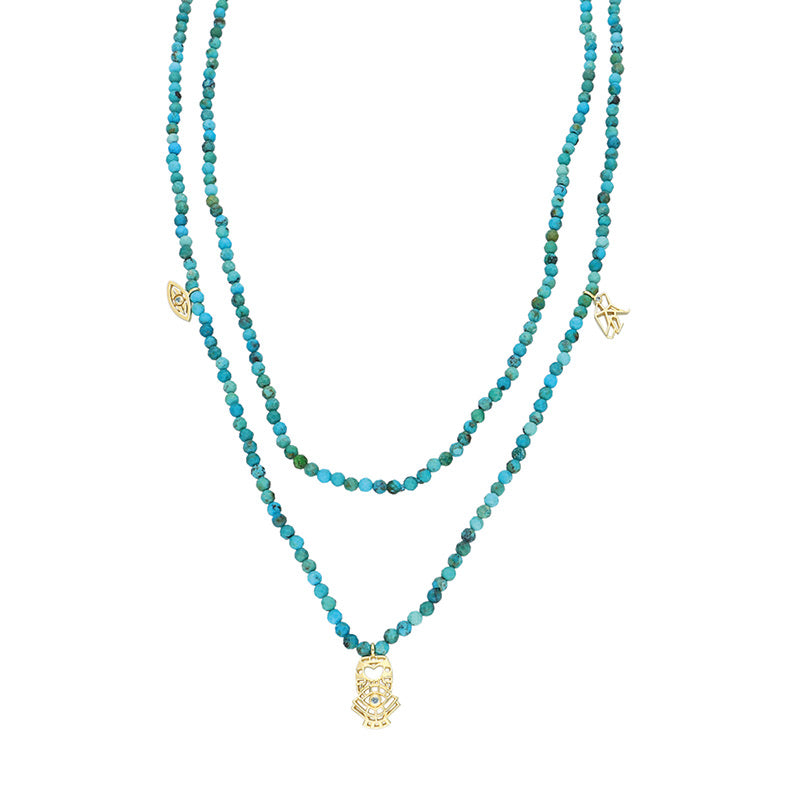 “Encantada” Beaded Charm Necklace - Turquoise