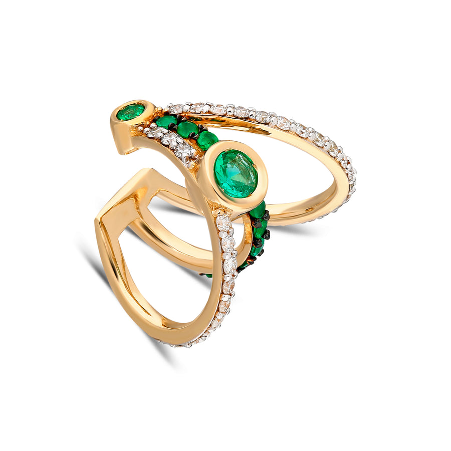 ¡Buenos Días! XL Triple Ray Diamond and Emerald Ear Cuff (no piercing)