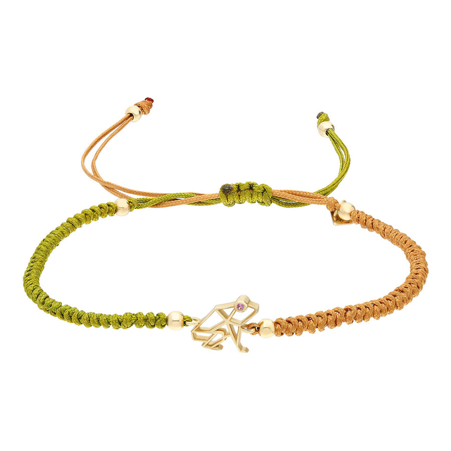 Mini “Keko” Coquí Macramé Bracelet - Pink Sapphire on Green and Tan