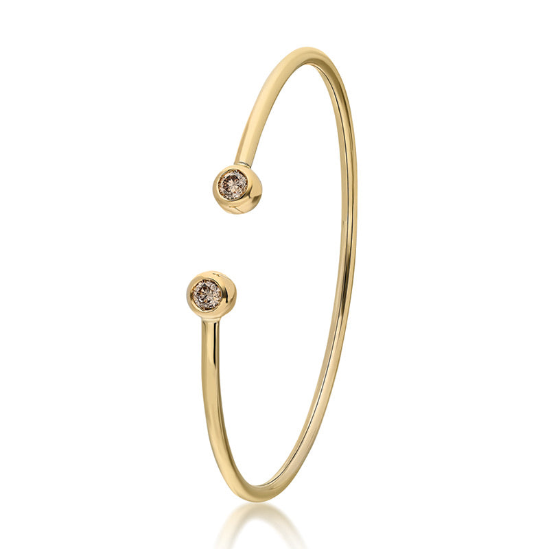Bezel Wire Cuff Bracelet - 18K Yellow Gold and Champagne Diamonds