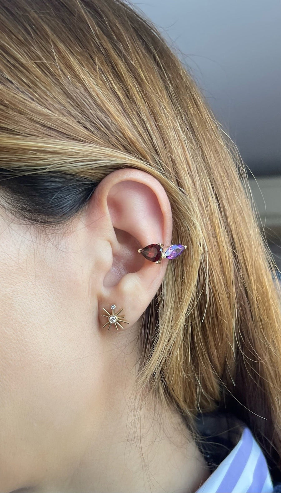 “Tú y Yo” Ear Cuff - Garnet and Amethyst (no piercing)