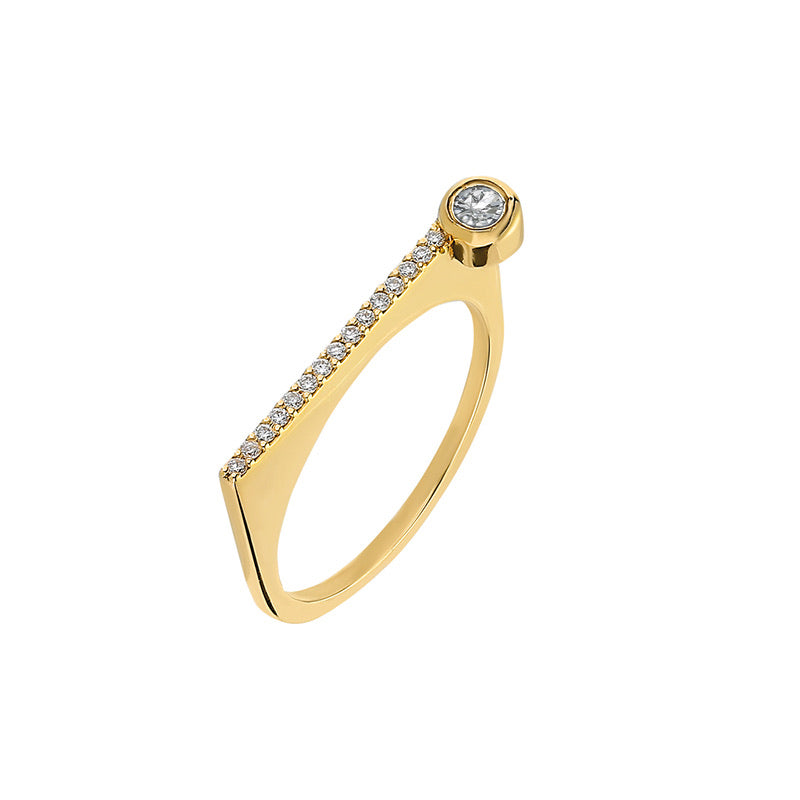 ¡Buenos Días! “Horizon” Ray Ring in Yellow Gold with White Diamonds and Large White Diamond Bezel