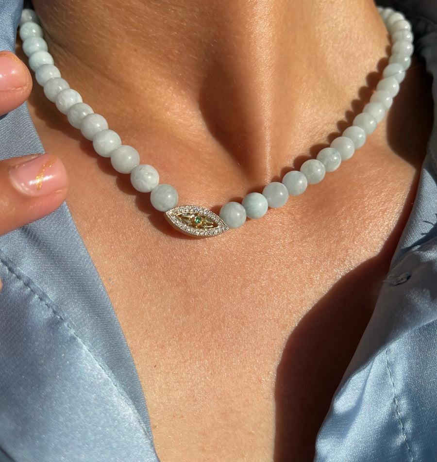 Pavé "Macu” Beaded Necklace - Aquamarine