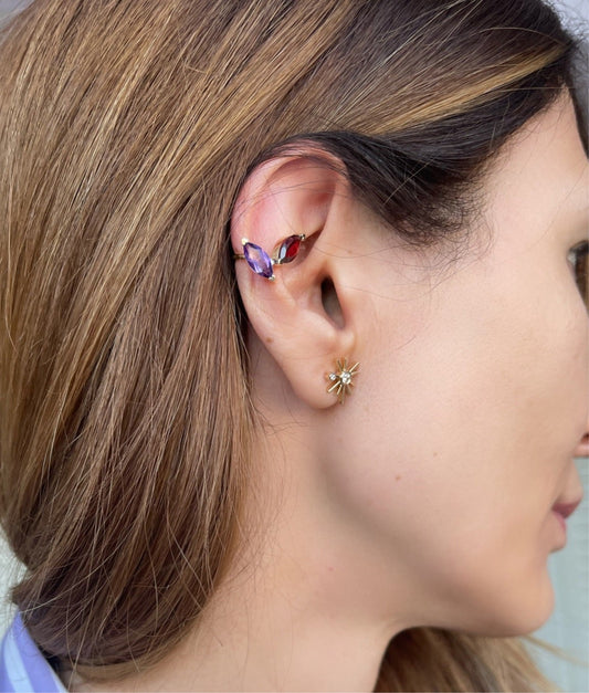 “Tú y Yo” Floating Marquise Ear Cuff - Garnet and Amethyst (no piercing)